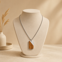 Collier avec pendentif en acier inoxydable 316L et bois naturel, types de bois personnalisables, bijoux unisexes, OEM