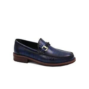 Zapatos de Moda de España para hombre, mocasines de cuero genuino hechos a mano con patrón de oficina, azul