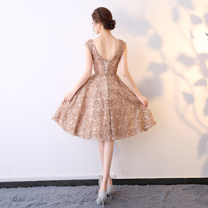 Women's Short Evening Gown Boat Neck A-Line Embroidered Organza Floral Print 3D Stereoscopic Patterns Banquet Hostess Dress - Product Image 3