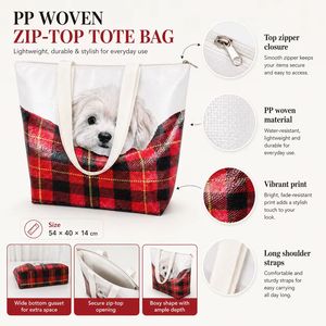 Eco-friendly Recycled Large Laminated PP Woven Tote Shopping <b>Bag</b> with Zipper Closure and Customizable Handle - Product Image 2