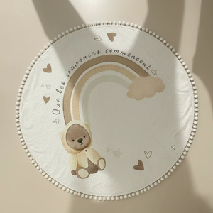 Impression personnalisée Garçon Fille, Accessoires de photographie pour bébé Pompon Boule Flanelle Polaire Tapis rond Tapis pour bébé <span class=keywords><strong>Couverture</strong></span> de jalonnement mensuel - Product Image 2