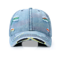 Gorra de béisbol de mezclilla lavada, estilo vintage, color arcoíris, ajustable, para hombre, estilo urbano, diseño hueco, gorra para parejas