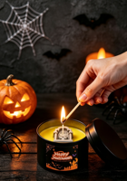 Bougie parfumée d'Halloween à marque privée OEM ODM, bougie d'aromathérapie en cire de soja à motif de crâne effrayant pour cadeau ou souvenir de fête d'Halloween