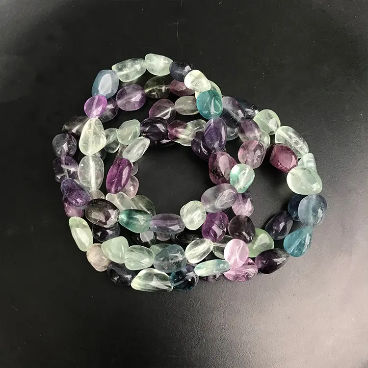 Round Fluorite Natural Tumbled Gemstone Nugget Stretch Beaded Bracelet For Women Men Jewelry Gifts