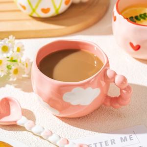 Creative Luxury Soft Fufu Coffee <b>Mug</b> Saucer Hand-Kneaded Irregularity Special-Shaped Cute Hand-Painted Flowers Ceramic - Product Image 5