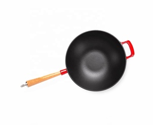 Wok de hierro fundido esmaltado de estilo chino, olla de hierro fundido con un mango de madera, tamaño grande <span class=keywords><strong>para</strong></span> el hogar, cocina, fábrica, buen precio - Product Image 5