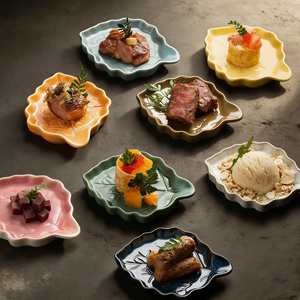 Plato de cerámica con forma de hoja para condimentos, vajilla doméstica, platos para vinagre y salsa de soja, platos esmaltados para aperitivos, postres y frutas. - Product Image 2