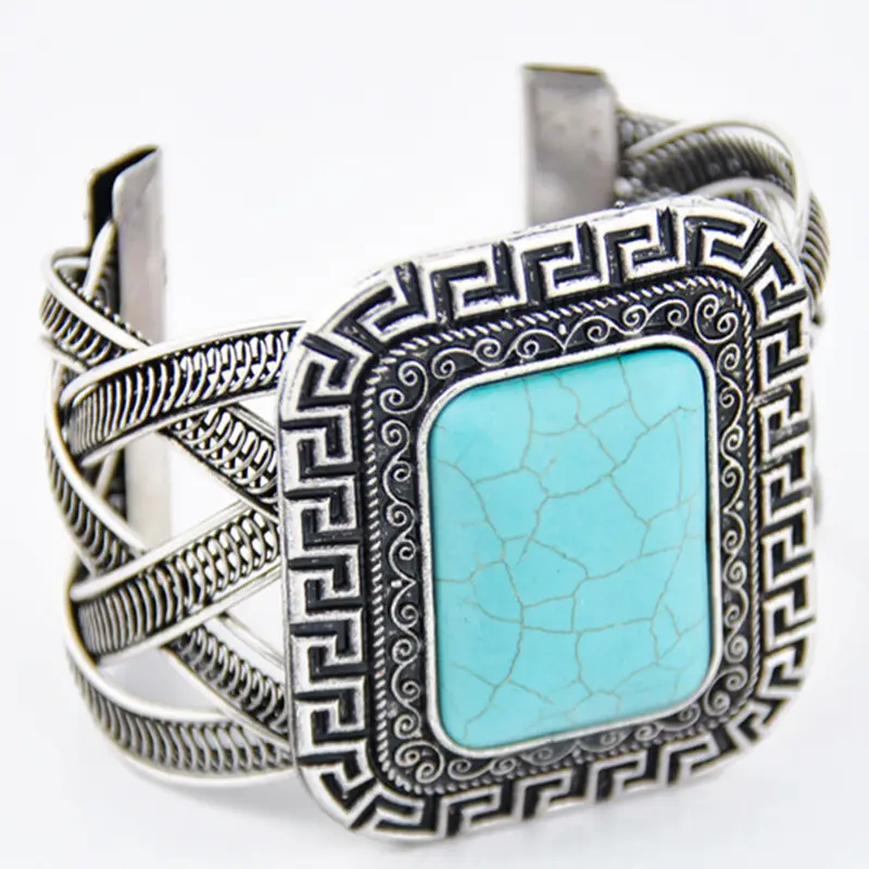 Thân thiện với môi cổ bạc Turquoise Cuff Vòng đeo tay phong cách Turquoise Chunky Vòng đeo tay từ turquoise bạc trang sức