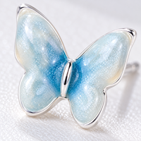 KAVNAR Boucles d'oreilles papillon émail bleu dégradé laiton délicat mignon