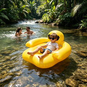 Canapé gonflable jaune moderne pour enfants <span class=keywords><strong>avec</strong></span> visage souriant, idéal pour le <span class=keywords><strong>camping</strong></span> en extérieur et la chambre à coucher - Product Image 4