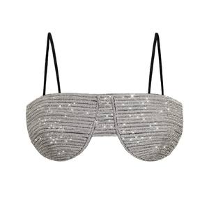 Lu Qiuguo Ultra-cinturino corto senza spalline reggiseno europeo americano Sexy con bretelle Top in Mesh lucido strass DB18 intimo esterno - Product Image 5