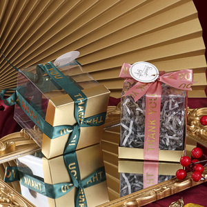 Emballage de boî<span class=keywords><strong>te</strong></span> cadeau en <span class=keywords><strong>PVC</strong></span> transparent mariage faveur de noël gâteau chocolat bonbons pomme coffrets cadeaux avec support inférieur en or - Product Image 2