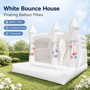 <span class=keywords><strong>Castillo</strong></span> Inflable Blanco con Tobogán y Piscina de Pelotas, con Globos Flotantes en los Pilares Laterales, para Bodas, Fiestas y Eventos - Product Image 6