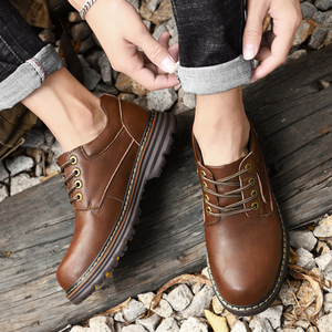 Chaussures de travail pour hommes en cuir véritable à lacets, bout rond, confortables et résistantes, tailles 38-45, bonne qualité, vente en gros - Product Image 5