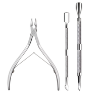 Trio d'outils de soin des cuticules en acier inoxydable de qualité supérieure, ciseaux à cuticules et pousse-cuticules multifonctionnels avec nettoyage des ongles