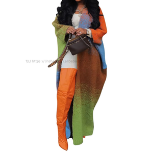 Cárdigan maxi de punto ombré para mujer, estilo oversize con mangas murciélago, abertura frontal, abrigo largo tipo duster, a la moda - Product Image 1