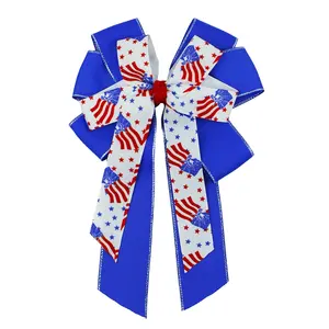 Банты с флагом США для детей, 5 дюймов, банты для волос для девочек, полосатые аксессуары для волос со звездами, корсажная лента 4 июля