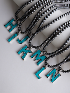 Collana di perle Navajo con lettera turchese con perline per donna <span class=keywords><strong>nome</strong></span> semplice collana di perline di moda placcata in argento paese occidentale - Product Image 2