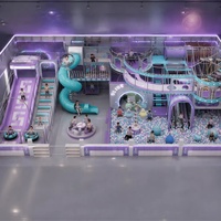 Équipement de terrain de jeux intérieur direct usine, thème spatial futuriste lavande, avec rampe de ski, toboggan en spirale, piscine à balles et passerelle