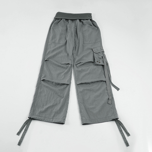 Cargo Straight Leg <b>Pants</b> Women Knit Fold-Over Waistband Woven <b>Pants</b> Solid Color Pocket Casual Long <b>Pants</b> - Product Image 6