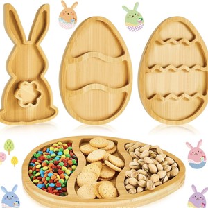 Easter Bunny Wooden Serving <b>Tray</b> Egg Shape <b>Snack</b> Plate For Home Kitchen Party Use - Product Image 5