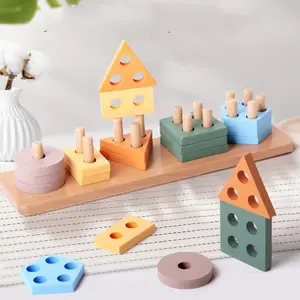 Juguete de madera Montessori para niños, forma geométrica, bloques de construcción a juego, juguetes de educación temprana