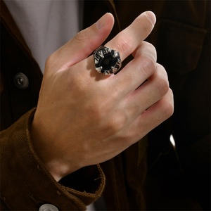 Fashion Fine Stainless Steel Geometric Black Glass <b>Bead</b> Dragon Claw Hoop Finger Rings - Product Image 5