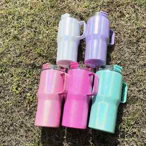 <b>Kids</b> Children's 20oz Sparkly Shimmer Holographic Glitter Blank Sublimation Travel Tumbler Mug with Handle - Product Image 4