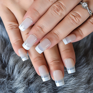 Faux ongles à presser avec pointes françaises, couleur blanche, forme carrée moyenne, style simple, en acrylique, pour <span class=keywords><strong>manucure</strong></span> DIY, salon, mariage, rendez-vous galant - Product Image 3