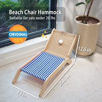 Hamac rectangulaire pour chat en bois massif, mini chaise de plage, lit surélevé pour chat avec plateau en sisal durable pour chats d'extérieur, en carton