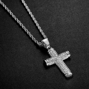 Titanium Steel <b>Cross</b> Pendant Necklace With Rhinestones Pave Setting Unisex Gift Jewelry - Product Image 3
