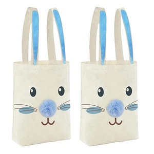Sacs fourre-tout en toile personnalisés avec motif d'oreilles de lapin de Pâques, avec logo imprimé, poche, sac en coton, sac de shopping, noir - Product Image 1