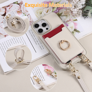 Portefeuille de luxe bandoulière chaîne en cuir lanière étui bandoulière anneau carte <span class=keywords><strong>coque</strong></span> de téléphone pour <span class=keywords><strong>IPhone</strong></span> 17 Pro Max 16E 15 14 13 - Product Image 3