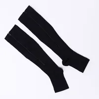 Unisexe Zip Up Chaussettes Ouvert Orteil Glissière Jambe Soutien Compression Chaussettes Genou Bas
