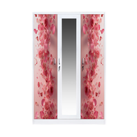 Armoire Métallique Imprimée avec Miroir Courbé et Portes Coulissantes – Meuble de Chambre à Coucher