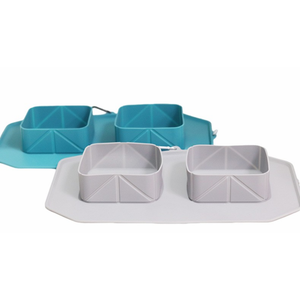 Hot selling wholesale pet travel <b>silicone</b> dog bowl outdoor folding double bowl portable non-slip bowl <b>mat</b> - Product Image 1