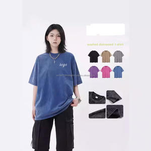 T-shirt vintage unisexe à manches courtes en coton de haute qualité, coupe classique, tricoté, imprimé sur mesure par le fabricant, lourd, délavé à l'acide - Product Image 1