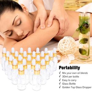 Botellas de Vidrio Transparente con Gotero de 15ml, 30ml, 50ml y 100ml para Aceites Esenciales y Cuidado de la Piel, con Gotero Dorado y Serigrafía - Product Image 2