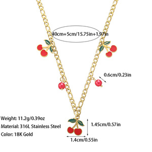 可爱樱桃吊坠项链时尚不锈钢双层链批发N2011162 - Product Image 4