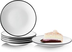 Platos de cena de cerámica con logotipo personalizado-Platos de porcelana blanca con borde negro para uso en comedor, fiesta y restaurante, disponibles a granel - Product Image 2