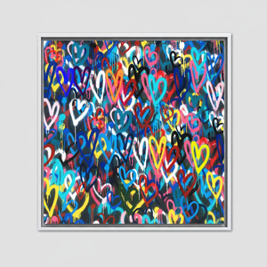 Printed Canvas Artwork: Banksy Love Hearts Graffiti Design,WHITE <b>FRAMED</b> CANVAS - Product Image 2