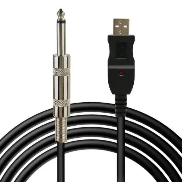 USB 6.35 Plug 2M Braided Shielding PVC Jacket Mono Guitar Cable for Computer Speaker Microphone Applications