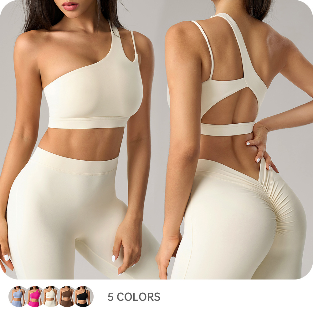Best-selling High Support Breathable Spandex/Nylon Oblique Single Shoulder Yoga Bra Beautiful Back Sports