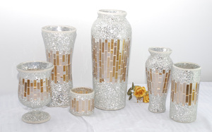 गर्म बिक्री गोल्डन हस्तनिर्मित Crackle मोज़ेक गिलास फूलदान/घर सजावट लक्जरी मोज़ेक फूलदान - Product Image 3