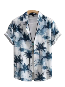 เสื้อเชิ้ตฮาวายแขนสั้นผู้ชายแฟชั่นฤดูร้อน ผ้าโพลีเอสเตอร์ 100% ระบายอากาศได้ดี สวมใส่สบาย ไม่เป็นขุย ลายดอกไม้ต้นมะพร้าว - Product Image 1