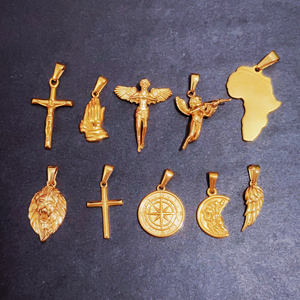 Collar de Hombre de Acero Inoxidable con Baño de Oro de Lujo, Colgante de Medusa Griega, Cruz Retro, Amuleto de Ángel - Product Image 2