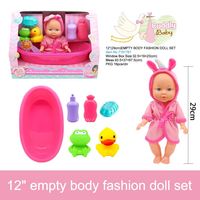 Adorable poupée vide en plastique de 12 pouces avec yeux ouverts, baignoire et canard en caoutchouc pour le bain des tout-petits, pour le jeu d'imitation et le plaisir