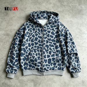 <strong>Men's</strong> <strong>Hoodies</strong> Oversized Zip up Hooded Heavyweight Fleece Streetwear Leopard Print <strong>Hoodies</strong> <strong>for</strong> <strong>Men</strong> Custom Clothing Manufacturers - Product Image 2