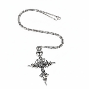 Colgante de cruz de acero inoxidable, collar gótico punk unisex de color blanco antiguo, joyería para hombres y mujeres, accesorio de moda. - Product Image 4