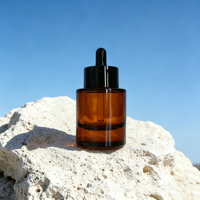 Bouteille compte-gouttes en verre ambré à paroi épaisse avec couvercle en bois pour huile essentielle, cosmétiques et huiles pour le visage, 20ml 30ml 50ml, vente en gros